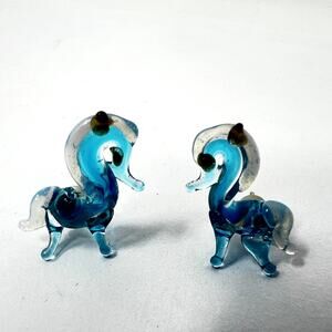 Vintage Women's Hand Blown Glass Horse Figurine Silver Dangle Earrings